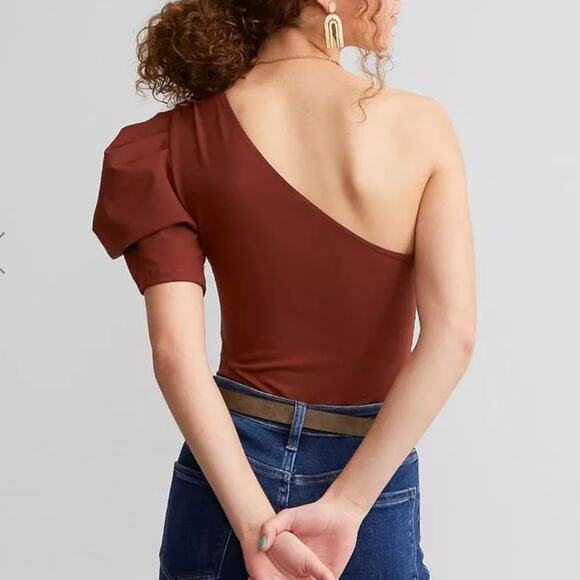 Free People Bodysuit One Sleeve Puff Shoulder Size Medium New - Picture 4 of 5